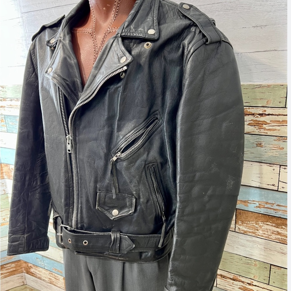 Vintage First Genuine Leather motorcycle jacket size 44.